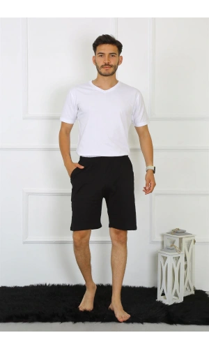 Moda Çizgi Erkek Pamuk Siyah Şort 27484