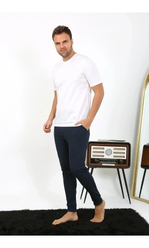 Moda Çizgi Erkek Pamuk Tek Alt Pijama Lacivert 27551