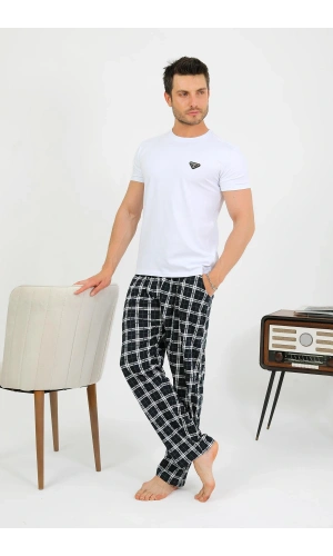 Moda Çizgi Erkek Pamuk Tek Alt Pijama Lacivert 27562