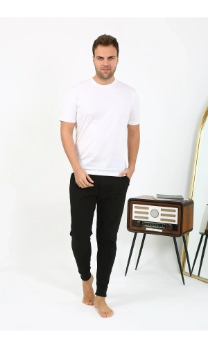 Moda Çizgi Erkek Pamuk Tek Alt Pijama Siyah 27551