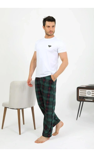 Moda Çizgi Erkek Pamuk Tek Alt Pijama Yeşil 27562