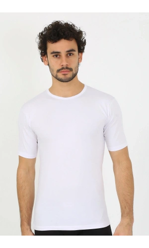 Moda Çizgi Erkek Sıfır Yaka Likralı Beyaz T-Shirt 65710