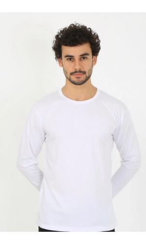 Moda Çizgi Erkek Sıfır Yaka Uzun Kol Beyaz Fanila 6590