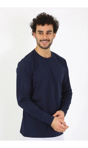 Moda Çizgi Erkek Sıfır Yaka Uzun Kol Lacivert Fanila 6590