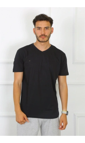 Moda Çizgi Erkek Siyah %100 Pamuklu T-Shirt 27486