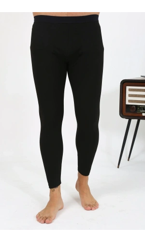 Moda Çizgi Erkek Termal Tayt Kışlık Tek Alt İçlik Siyah 27552