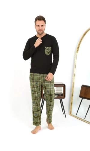 Moda Çizgi Erkek Uzun Kol Penye Siyah Pijama Takımı 6861