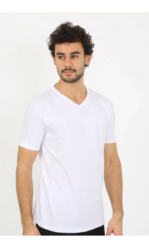 Moda Çizgi Erkek V Yaka Beyaz Penye Atlet 6560