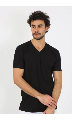 Moda Çizgi Erkek V Yaka Siyah Penye Atlet 6560