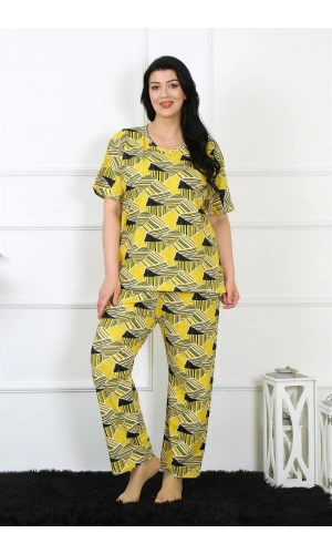 Moda Çizgi Kadın 5XL-6XL-7XL-8XL Büyük Beden Kısa Kol Pijama Takım 75007