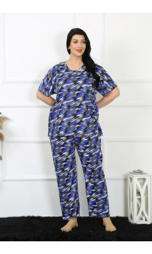 Moda Çizgi Kadın 5XL-6XL-7XL-8XL Büyük Beden Kısa Kol Pijama Takım 75010