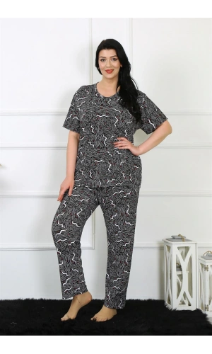 Moda Çizgi Kadın 5XL-6XL-7XL-8XL Büyük Beden Kısa Kol Pijama Takım 75011