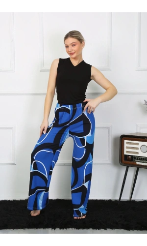 Moda Çizgi Kadın Bol Paça Penye Saks Alt Üst Takım 5502