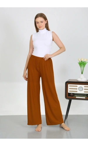 Moda Çizgi Kadın Bürümcük Kumaş Hafif-Esnek Pantolon 210074 Kahve