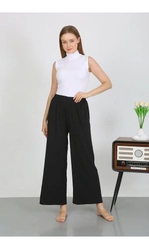 Moda Çizgi Kadın Bürümcük Kumaş Hafif-Esnek Pantolon 210074 Siyah