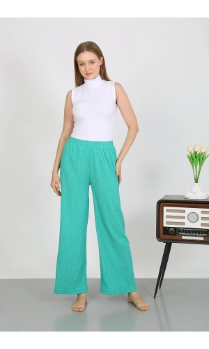 Moda Çizgi Kadın Bürümcük Kumaş Hafif-Esnek Pantolon 210074 Yeşil