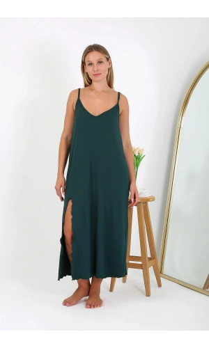 Moda Çizgi Kadın Büyük Beden İp Askılı Uzun Gecelik 12111