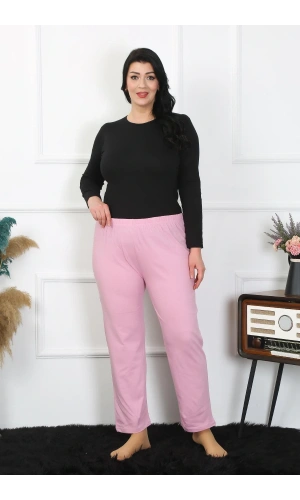 Moda Çizgi Kadın Büyük Beden Pembe Tek Alt Pijama 27505