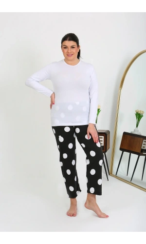 Moda Çizgi Kadın Büyük Beden Tek Alt Pijama Siyah 27553