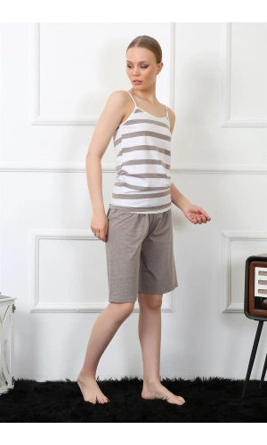 Moda Çizgi Kadın İp Askılı Kapri Takım 3607