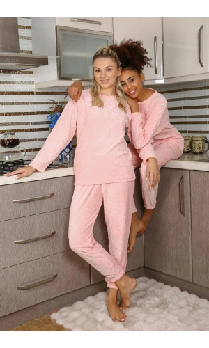 Moda Çizgi Kadın Kadife Pijama Takım 4183