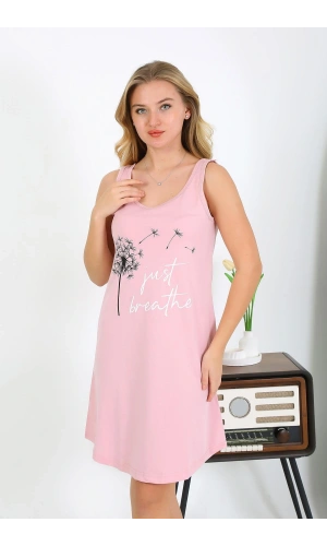 Moda Çizgi Kadın Kalın Askılı Penye Gecelik Pembe 1777