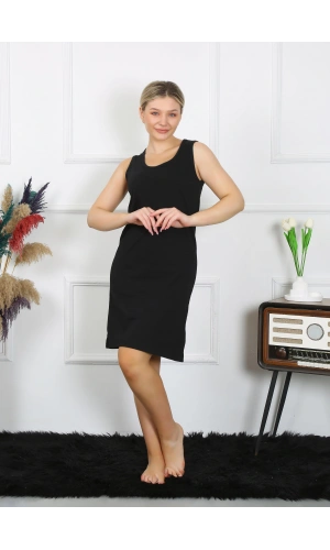 Moda Çizgi Kadın Kalın Askılı Penye Gecelik Siyah 14001