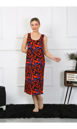 Moda Çizgi Kadın Kalın Askılı Penye Uzun Gecelik 12003