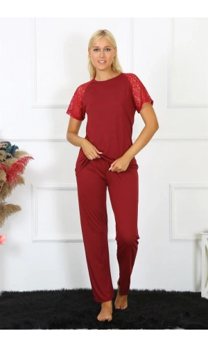 Moda Çizgi Kadın Kolu Dantelli Penye Pijama Takım 4152