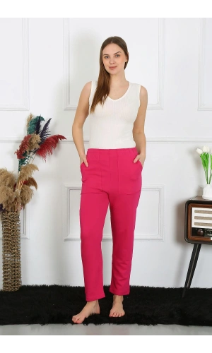 Moda Çizgi Kadın Pamuk Cepli 3 İplik Alt Eşofman Fuşya 27510