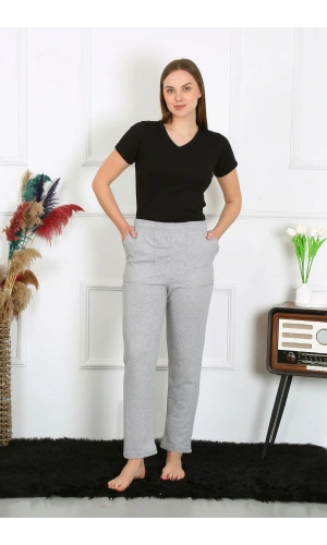 Moda Çizgi Kadın Pamuk Cepli 3 İplik Alt Eşofman Gri 27510
