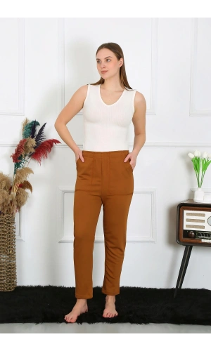 Moda Çizgi Kadın Pamuk Cepli 3 İplik Alt Eşofman Kahve 27510