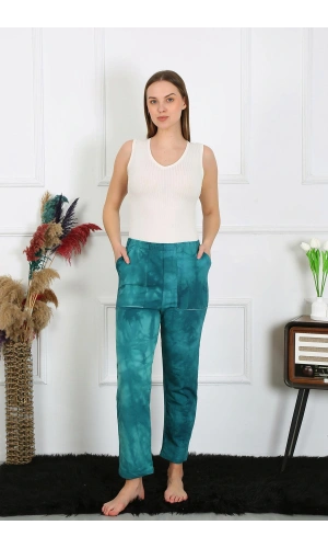 Moda Çizgi Kadın Pamuk Cepli 3 İplik Alt Eşofman Turkuaz 27510