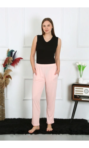 Moda Çizgi Kadın Pamuk Penye Cepli Tek Alt Pijama Pembe 27512