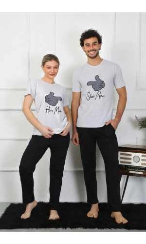 Moda Çizgi Kadın Pamuk Penye Sevgili Kombini Pijama Takımı Gri 50126 Tek Takım Fiyatıdır