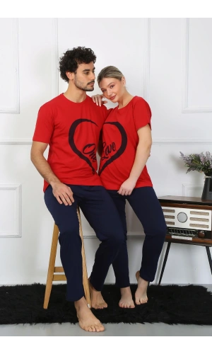 Moda Çizgi Kadın Pamuk Penye Sevgili Kombini Pijama Takımı Kırmızı 50128 Tek Takım Fiyatıdır