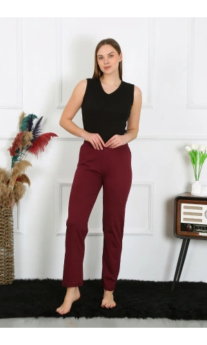 Moda Çizgi Kadın Pamuk Penye Tek Alt Pijama Bordo 27513