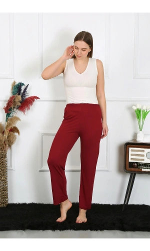 Moda Çizgi Kadın Pamuk Penye Tek Alt Pijama Bordo 27514