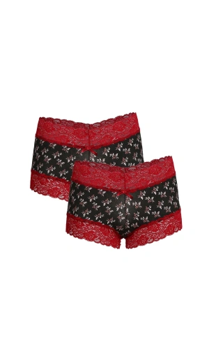 Moda Çizgi Kadın Pamuklu 2li Boxer Antrasit 40266