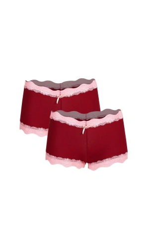 Moda Çizgi Kadın Pamuklu 2li Boxer Bordo 40265