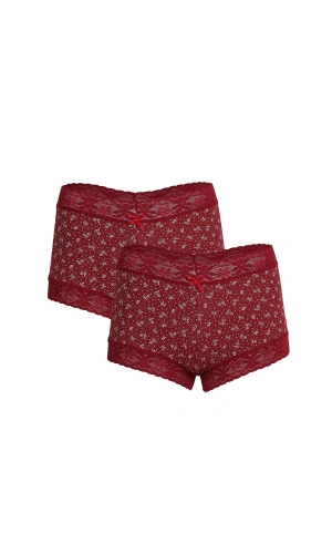 Moda Çizgi Kadın Pamuklu 2li Boxer Bordo 40266