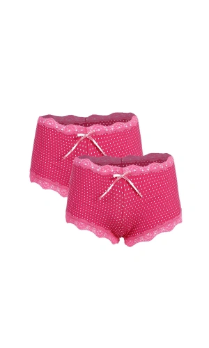 Moda Çizgi Kadın Pamuklu 2li Boxer Kırmızı 40266