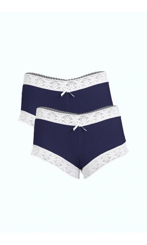 Moda Çizgi Kadın Pamuklu 2li Boxer Lacivert 40277