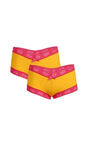 Moda Çizgi Kadın Pamuklu 2li Boxer Sarı 40265