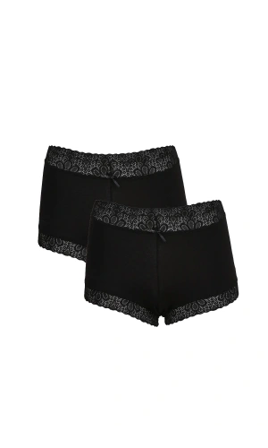 Moda Çizgi Kadın Pamuklu 2li Boxer Siyah 40265