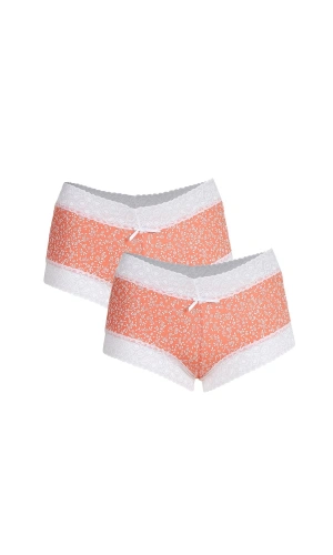 Moda Çizgi Kadın Pamuklu 2li Boxer Somon 40266