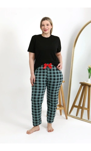 Moda Çizgi Kadın Pamuklu Büyük Beden Alt Pijama 27557 Turkuaz