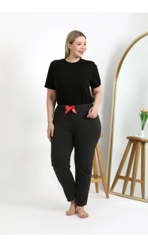 Moda Çizgi Kadın Pamuklu Büyük Beden Alt Pijama 27559 Antrasit