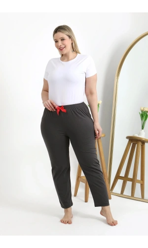 Moda Çizgi Kadın Pamuklu Büyük Beden Alt Pijama 27559 Füme