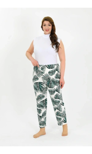 Moda Çizgi Kadın Pamuklu Büyük Beden Alt Pijama Yeşil 27563